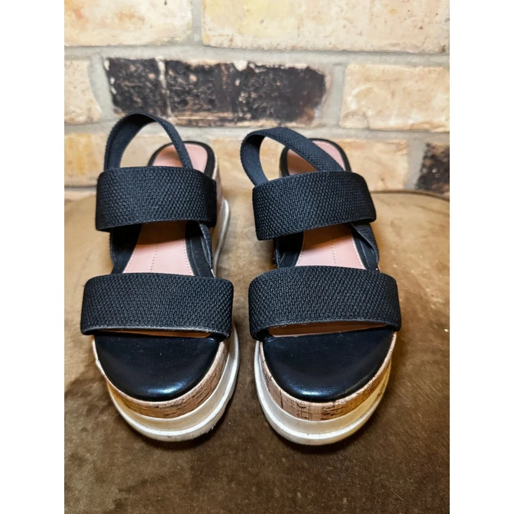 Woman Gianni Bini Platform Sandals size 6 Black Excellent Cork Elastic Straps